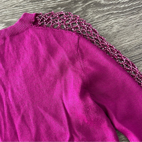 Emanuel Ungaro Fever Wool Blend Beaded Open Long Sleeve Sweater Size S Fuchsia - Picture 6 of 9